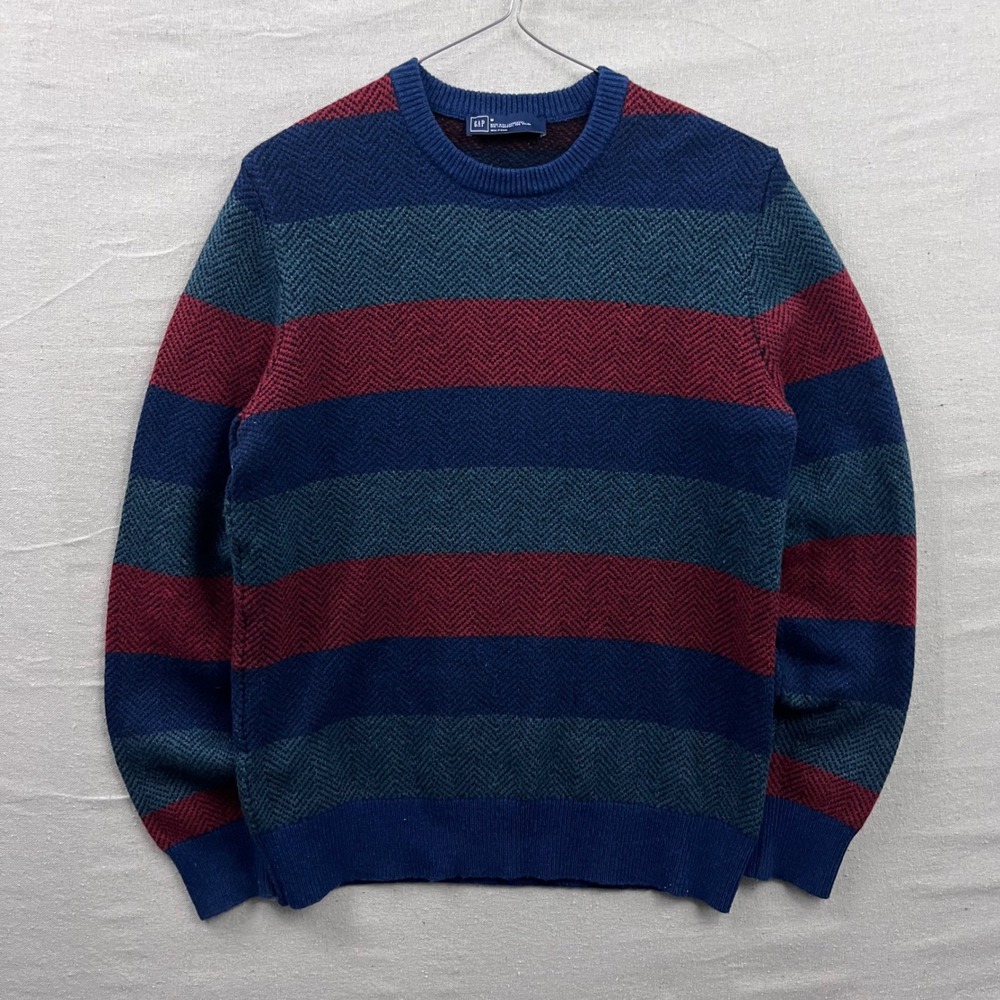 Gap Sweater Mens Medium Blue Striped‎ Herringbone Lambswool Blend Crewneck